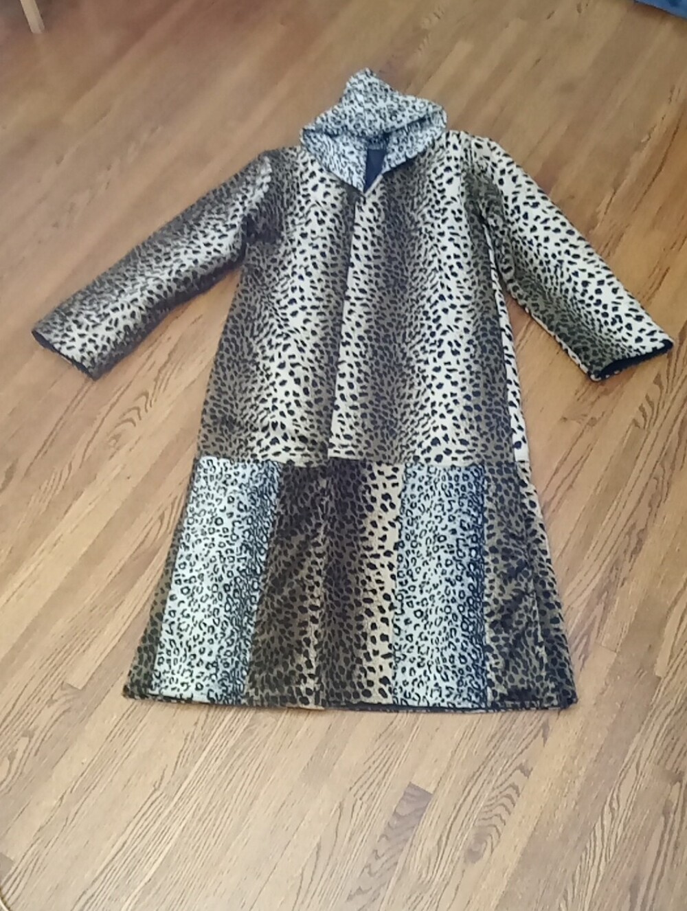 Handmade Animal Print Tan/Black PTP 22.5" L 51.5" Quilted Lining Coat